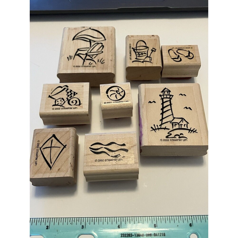 Stampin Up On The Beach Rubber Stamps Wood Mount sketch summer retired Part Set